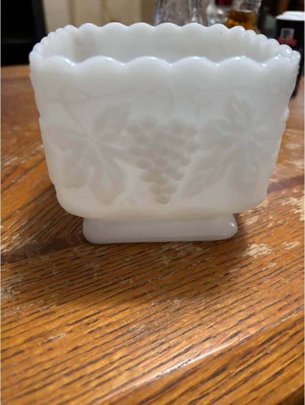 Vintage Milk Glass Grape Pattern Planter